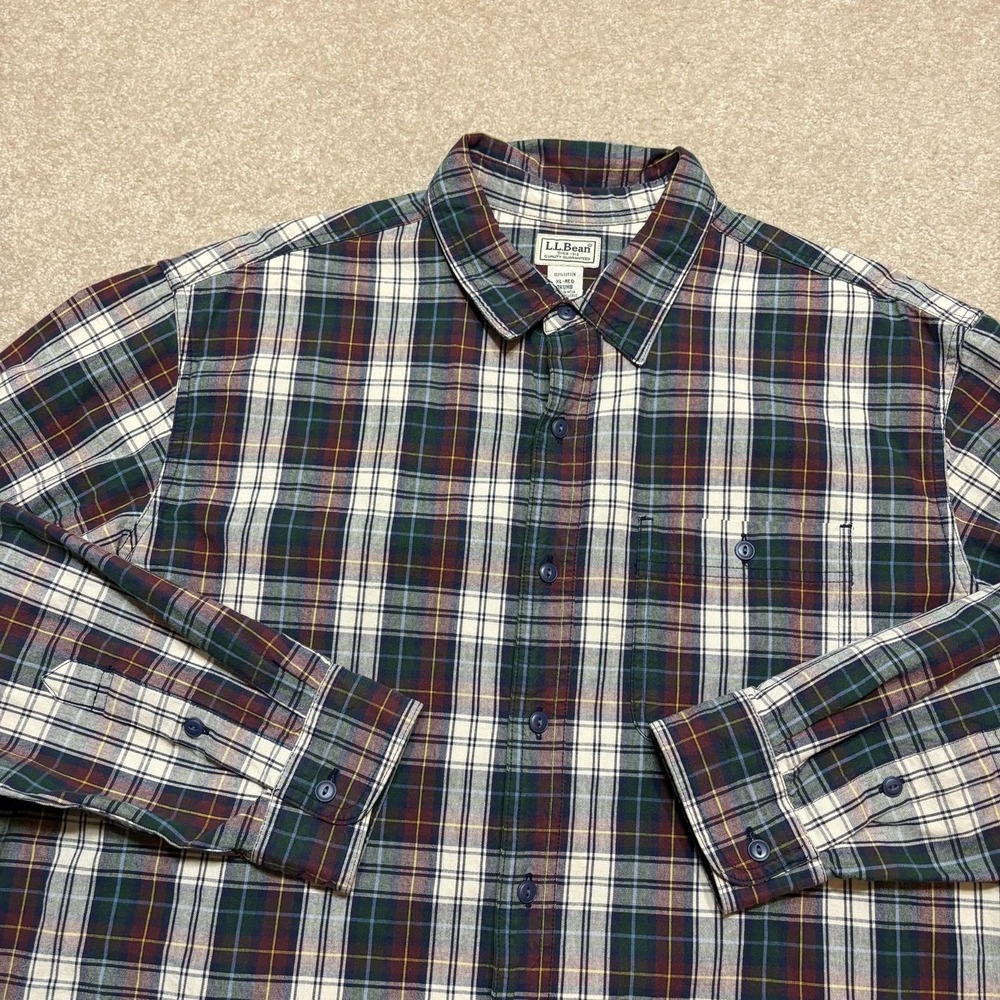 LL Bean Shirt Mens XL Multicolor Plaid Cotton Button Down Long Sleeve Cottage